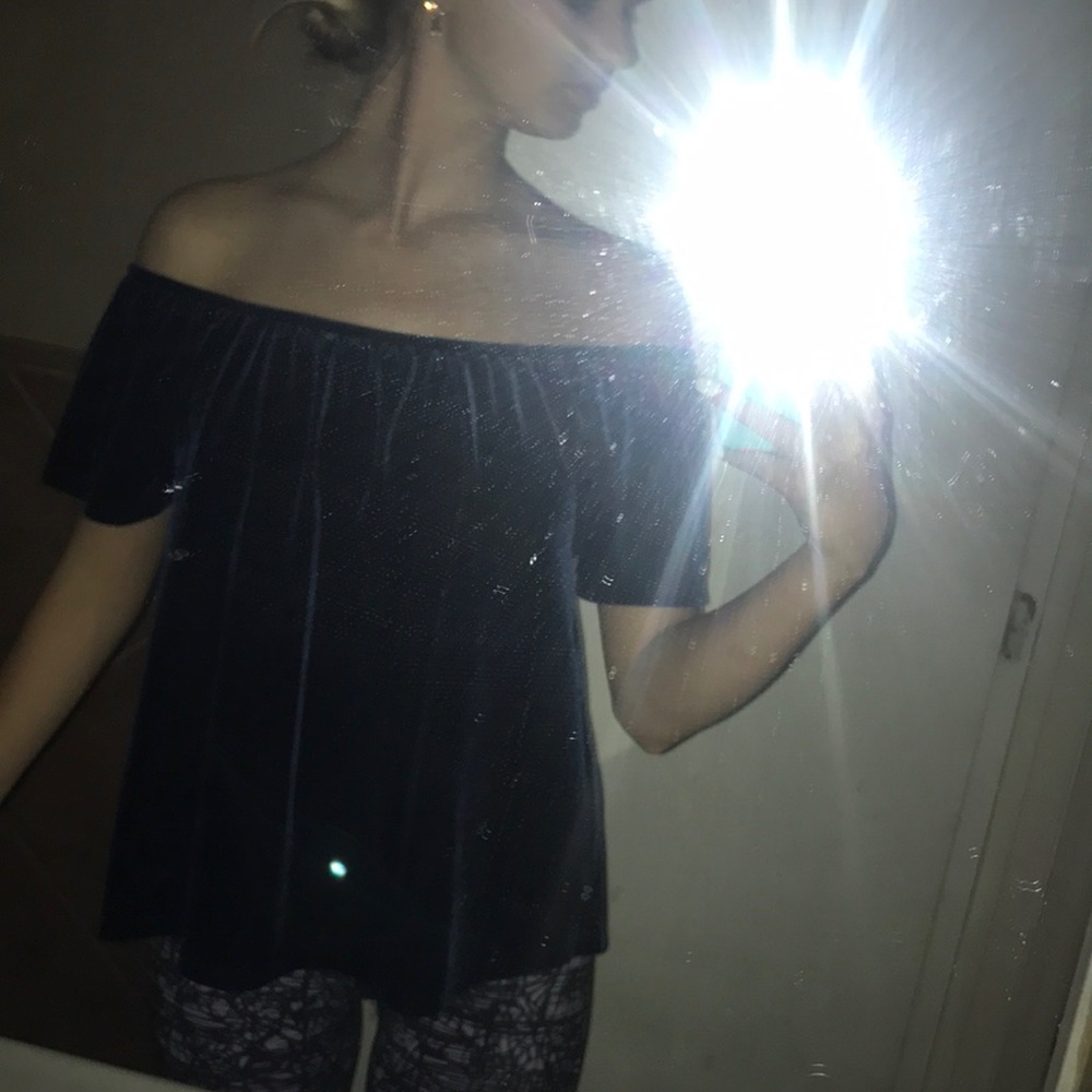 Off the shoulder blue shirt